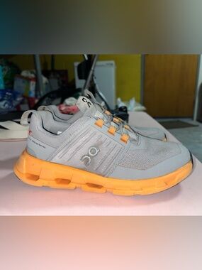 On Running Kids Gray and Orange Cloud Sneakers